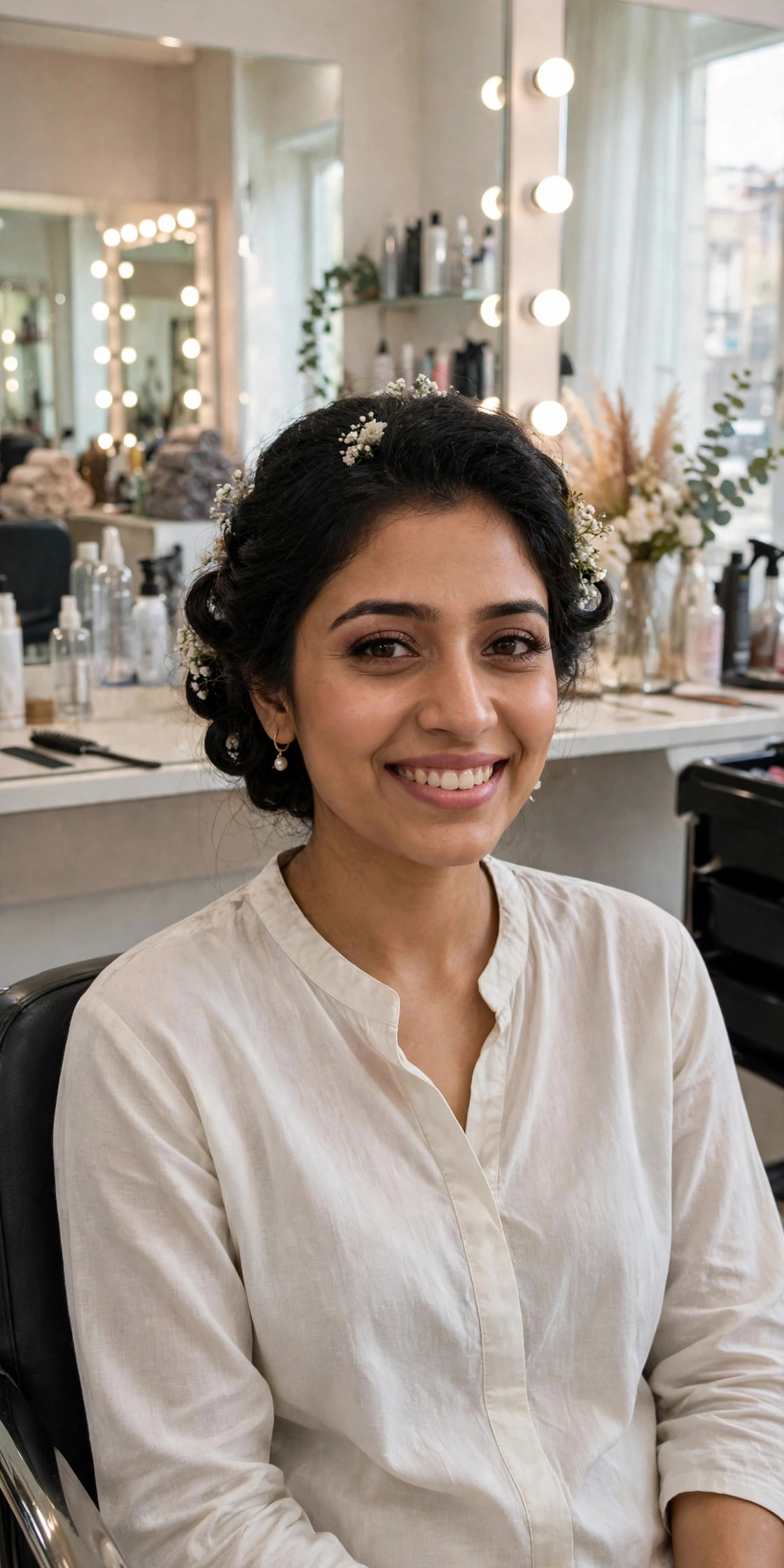 Same woman stunning as a bride after bridal makeup and hairstyling