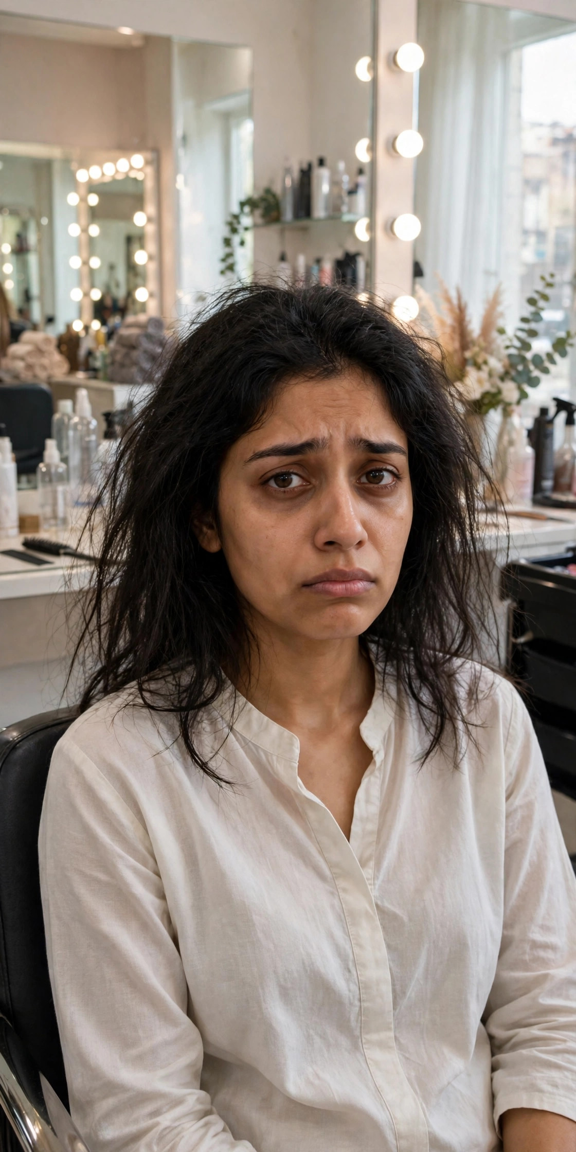 Bride-to-be plain and nervous before bridal styling